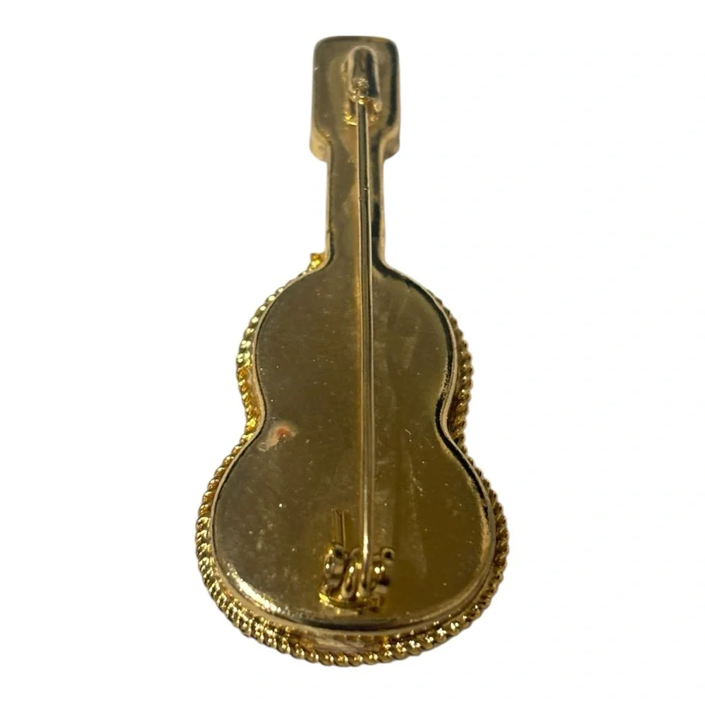 Micro-Mosaic Vintage Guitar Brooch from 50’s- great condition- gold toned